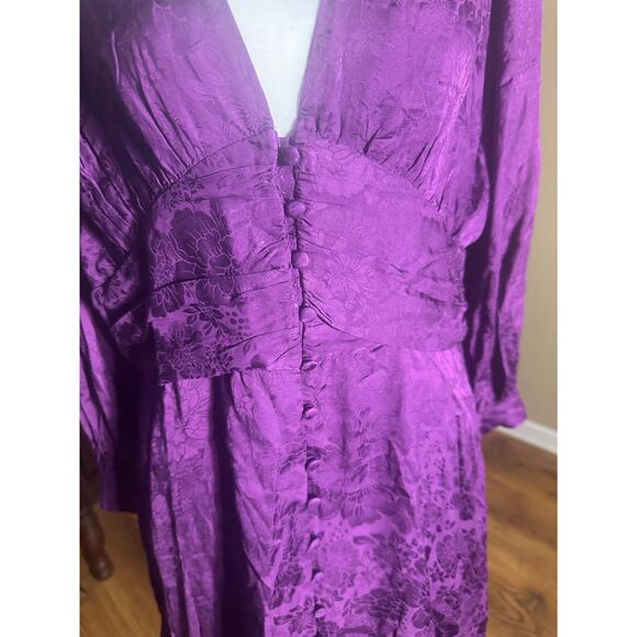 ZARA Purple Button Detailing Jacquard Plunging V-neck 3/4  A-Line Large Dress - Picture 1 of 10